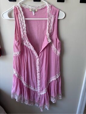 Pastels Pink Lace-Trim Top y2k